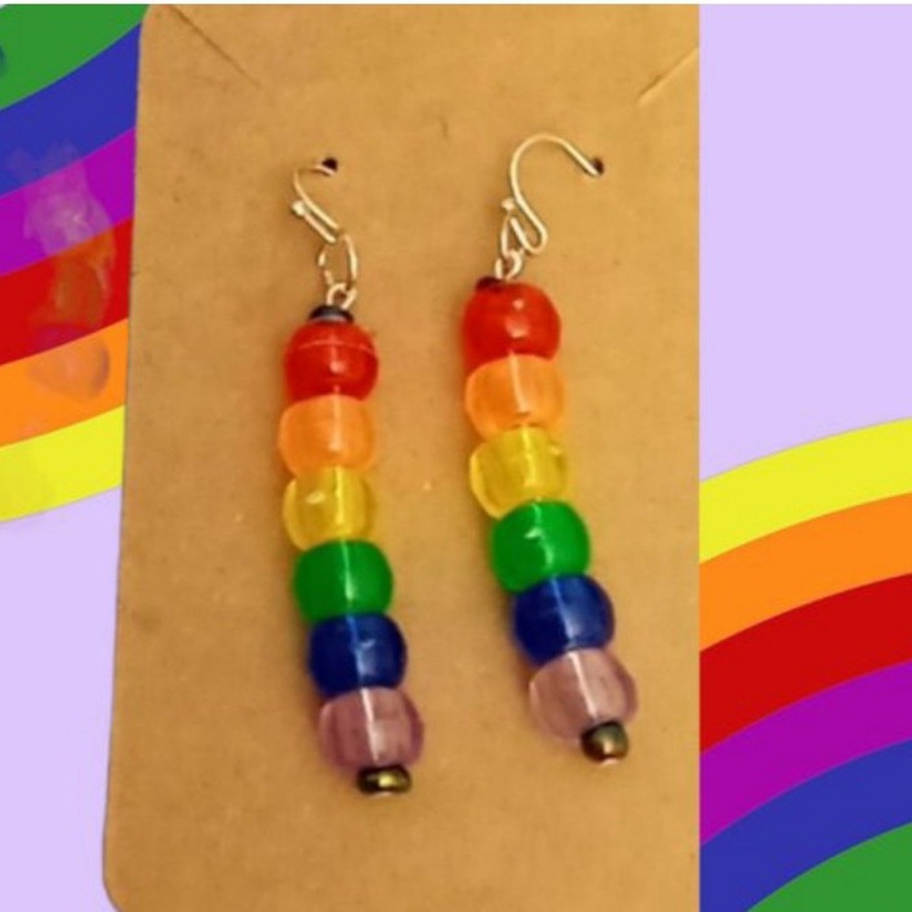 Hand Crafted Essential LGBT Rainbow Pride Earrings bright beaded